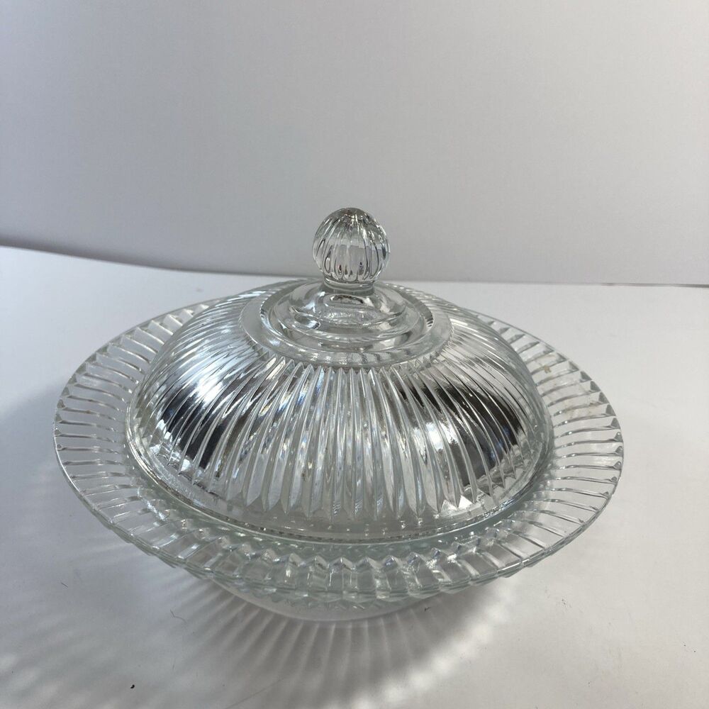 Vintage Ribbed Lidded Candy Dish 7" in diameter